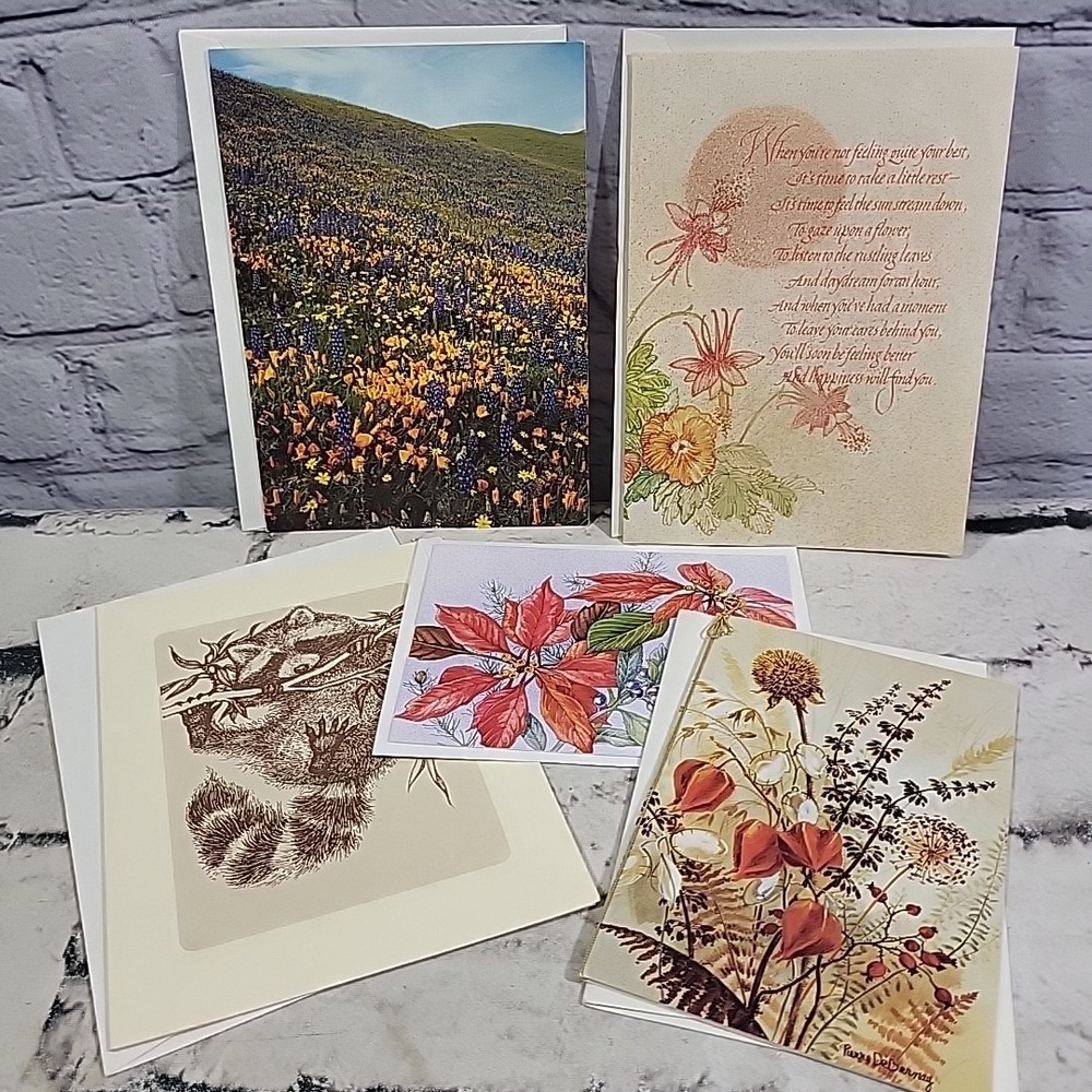 Greeting Cards Notecards Assorted Lot Of 5 Hang In There Get Well Floral